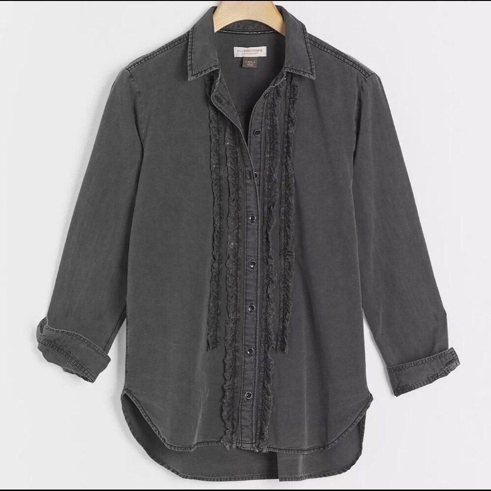 Anthropologie Pilcro Juni Ruffled Denim Buttondown